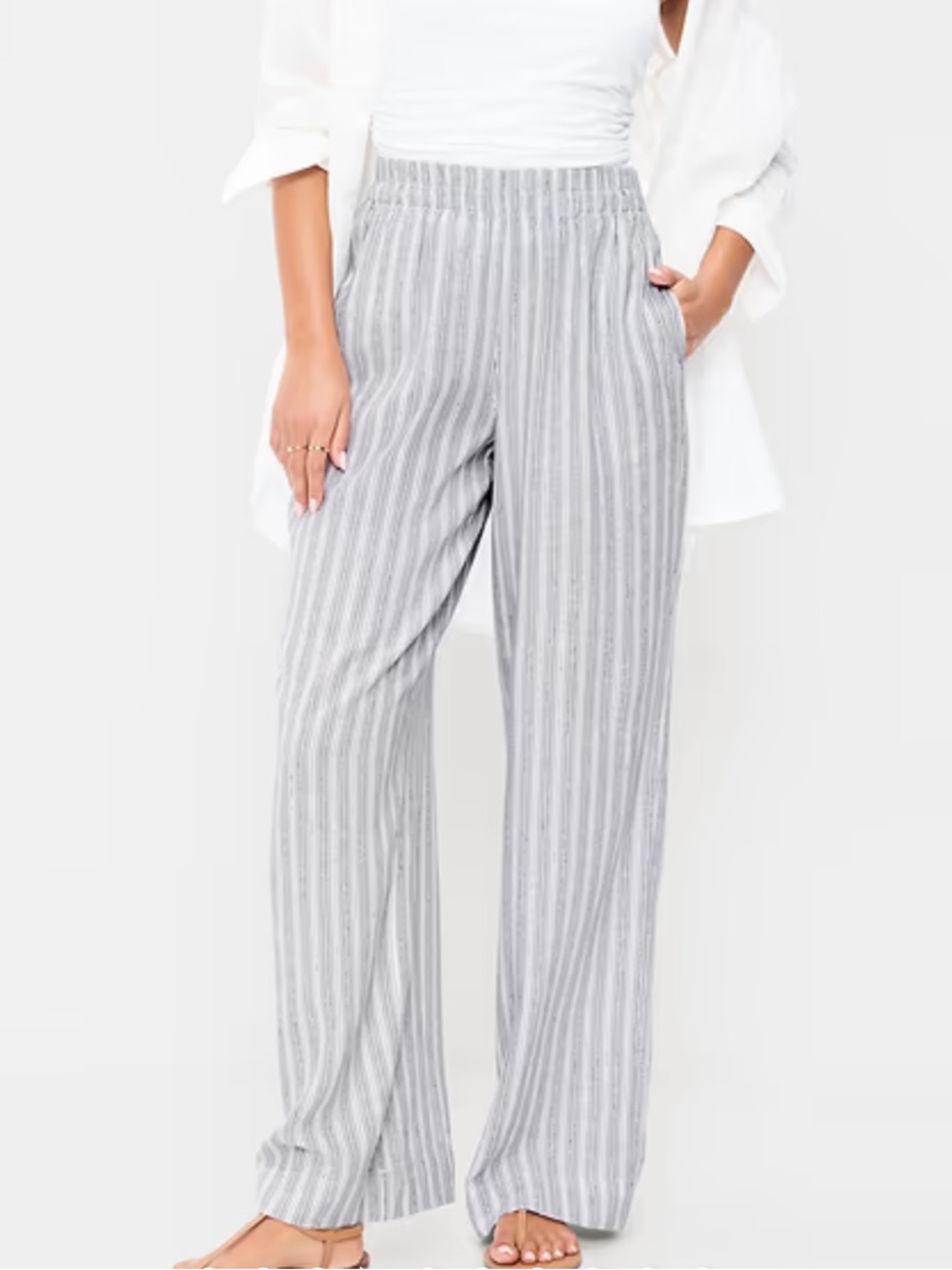 NWT Old Navy Blue Striped High Waisted Linen Blend Wide Leg Pants Size Small